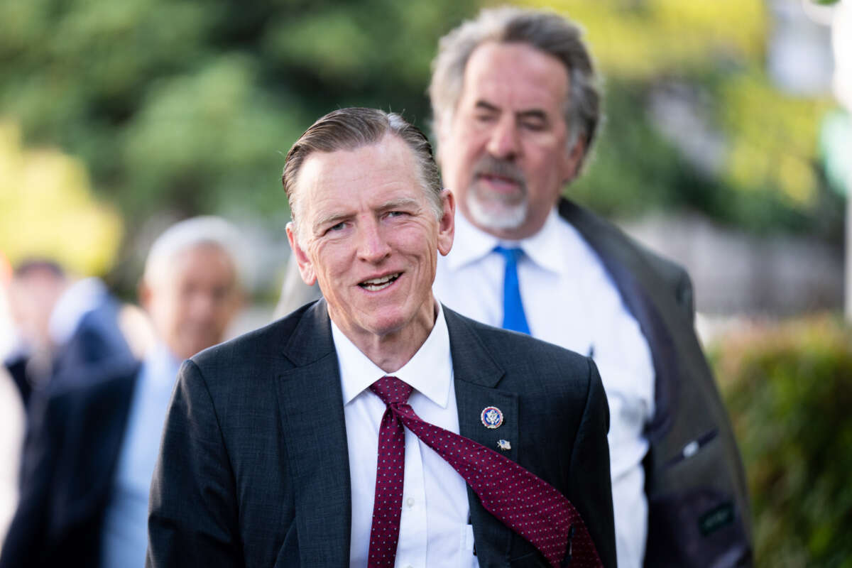 Rep. Paul Gosar arrives for the House Republican Conference caucus meeting at the Capitol Hill Club in Washington, D.C., on April 27, 2022.