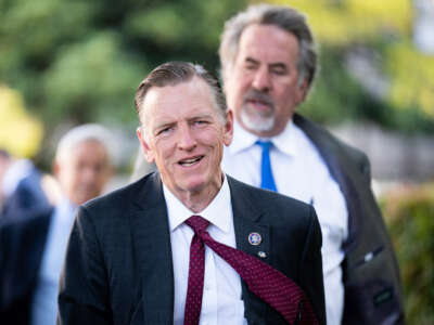 Rep. Paul Gosar arrives for the House Republican Conference caucus meeting at the Capitol Hill Club in Washington, D.C., on April 27, 2022.