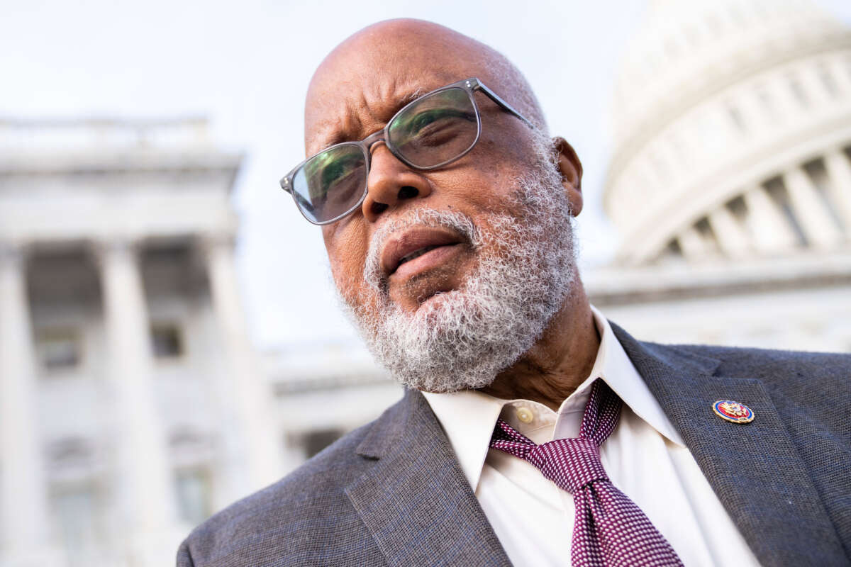 Rep. Bennie Thompson, chairman of the January 6th Committee, talks with reporters on the House steps of the U.S. Capitol on December 8, 2022.