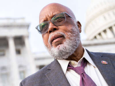 Rep. Bennie Thompson, chairman of the January 6th Committee, talks with reporters on the House steps of the U.S. Capitol on December 8, 2022.