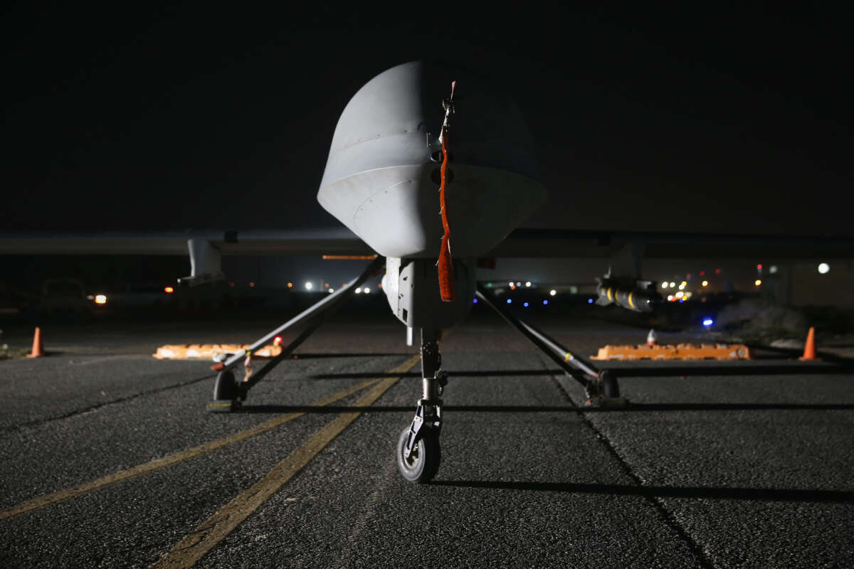 A U.S. Air Force MQ-1B Predator unmanned aerial vehicle awaits a mission at an air base in the Persian Gulf region on January 7, 2016.