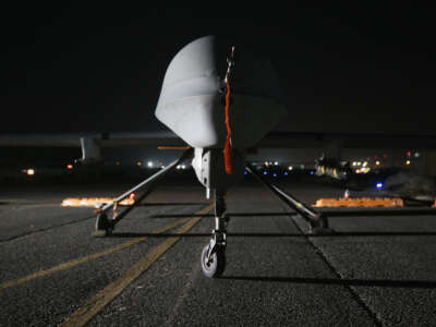 A U.S. Air Force MQ-1B Predator unmanned aerial vehicle awaits a mission at an air base in the Persian Gulf region on January 7, 2016.