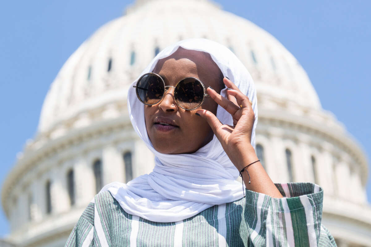 Rep. Ilhan Omar attends a rally on the steps of the U.S. Capitol on July 15, 2022.