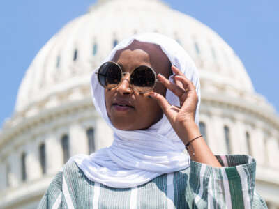 Rep. Ilhan Omar attends a rally on the steps of the U.S. Capitol on July 15, 2022.