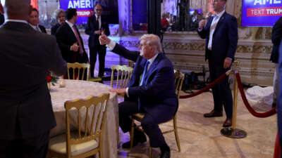 Former President Donald Trump gestures during an election night event at Mar-a-Lago on November 8, 2022, in Palm Beach, Florida.