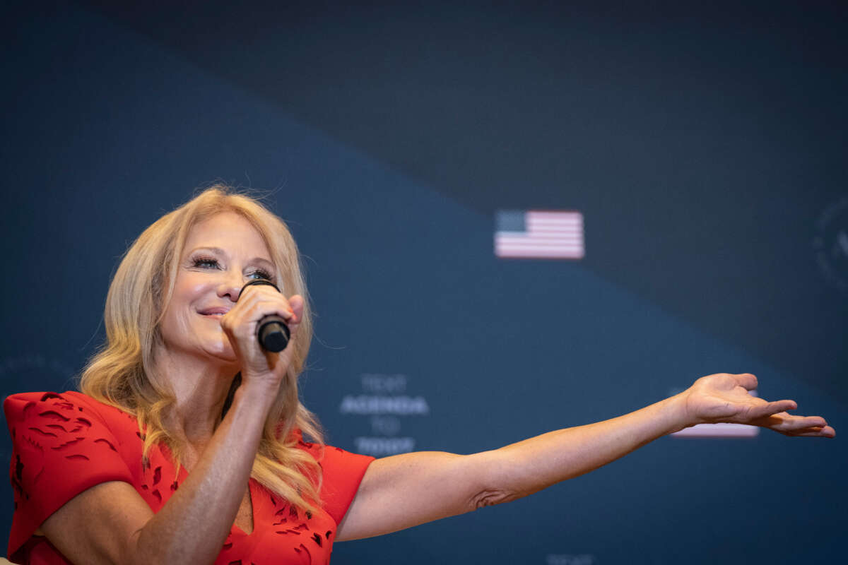 Kellyanne Conway, former advisor to former President Donald Trump, speaks during the America First Agenda Summit, at the Marriott Marquis hotel on July 26, 2022, in Washington, D.C.