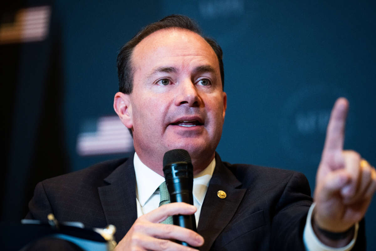 Sen. Mike Lee participates in a discussion during the America First Policy Institute's America First Agenda Summit at the Marriott Marquis on July 26, 2022.