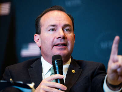 Sen. Mike Lee participates in a discussion during the America First Policy Institute's America First Agenda Summit at the Marriott Marquis on July 26, 2022.