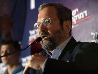 Former Israeli Prime Minister Ehud Barak speaks at a campaign event in Tel Aviv on July 17, 2019.