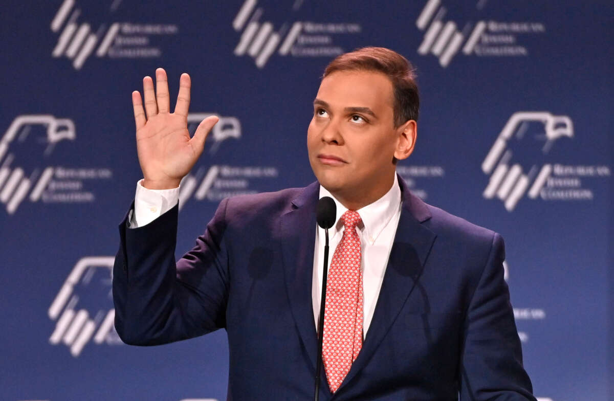 New York Congressman-Elect George Santos speaks during the Republican Jewish Coalition Annual Leadership Meeting at the Venetian Las Vegas in Las Vegas, Nevada, on November 19, 2022.