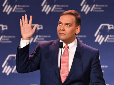 New York Congressman-Elect George Santos speaks during the Republican Jewish Coalition Annual Leadership Meeting at the Venetian Las Vegas in Las Vegas, Nevada, on November 19, 2022.