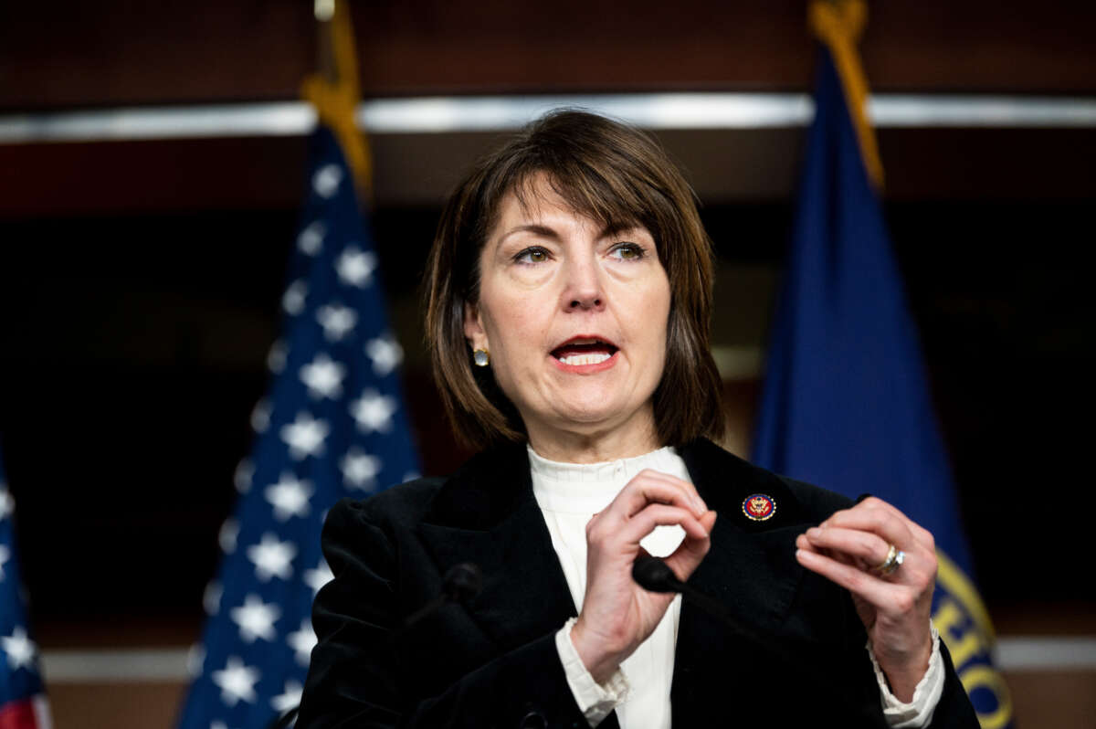 Rep. Cathy McMorris Rodgers speaks during the House Republican Conference news conference in the Capitol on February 8, 2022.
