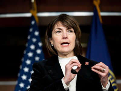 Rep. Cathy McMorris Rodgers speaks during the House Republican Conference news conference in the Capitol on February 8, 2022.