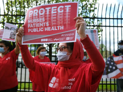 Bronx VA Medical Center nurses hold a demonstration and join other nationwide ‘May Day’ actions demanding increased COVID-19 protections for nurses and health care workers on May 1, 2020 in New York City.