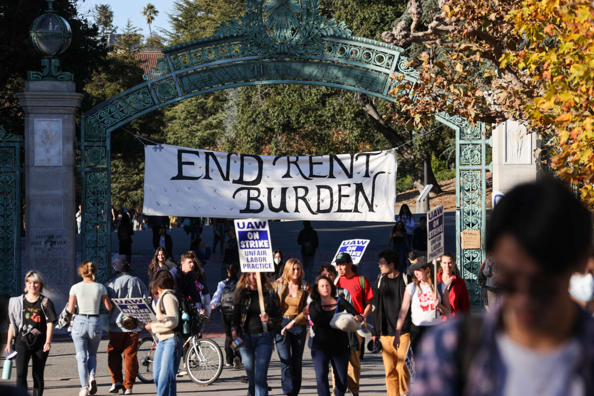 Academic workers strike at the UC Berkeley in California on November 16, 2022.