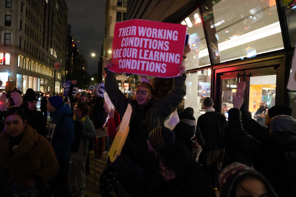 Part-time faculty at The New School striking in New York City on November 16, 2022.