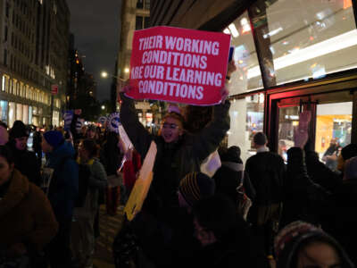 Part-time faculty at The New School striking in New York City on November 16, 2022.