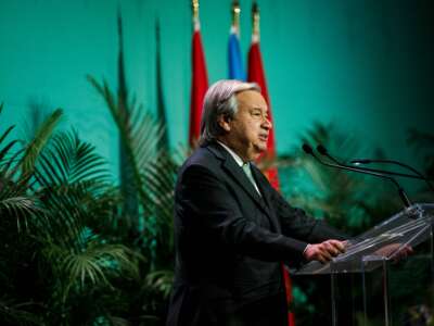 United Nations Secretary General António Guterres speaks during the opening ceremony of the 15th Conference of the Parties to the Convention on Biological Diversity at Plenary Hall of the Palais des congrès de Montréal in Montreal, Canada, on December 6, 2022.