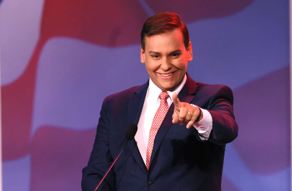 Representative-elect George Santos speaks at the Republican Jewish Coalition annual leadership meeting on November 19, 2022, in Las Vegas, Nevada.