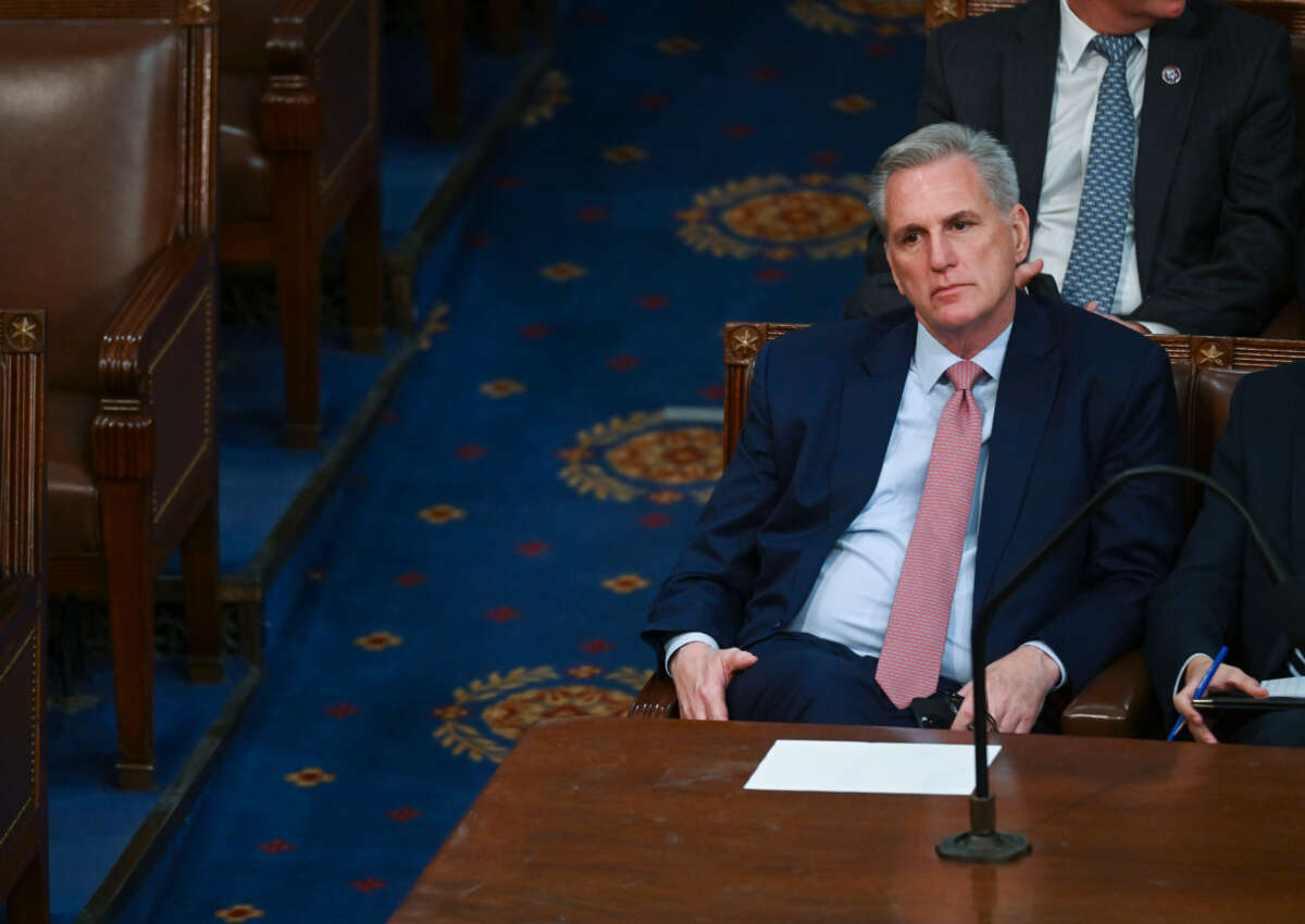 Rep. Kevin McCarthy sits in the House Chamber during the third round of votes for House Speaker on the opening day of the 118th Congress on January 3, 2023, at the U.S. Capitol in Washington, D.C.