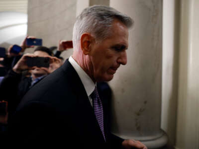 House Republican leader Kevin McCarthy returns to his office following a day of votes for the new Speaker of the House at the U.S. Capitol on January 4, 2023, in Washington, D.C.