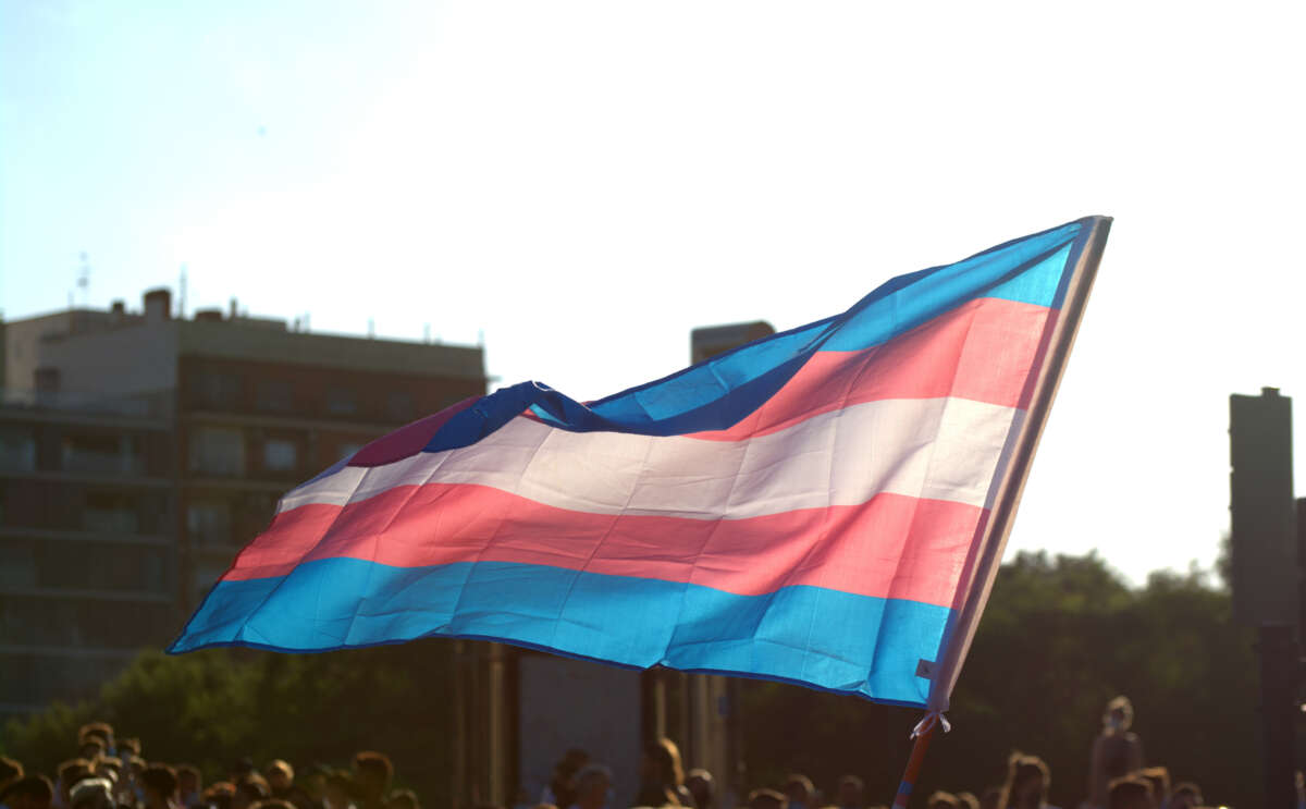 Transgender flag waving during day