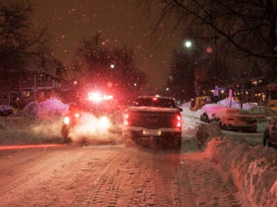 A New York State trooper pulls over a truck in Buffalo, New York, on December 26, 2022.