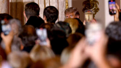 Former President Donald Trump departs after speaking at the Mar-a-Lago Club in Palm Beach, Florida, on November 15, 2022.