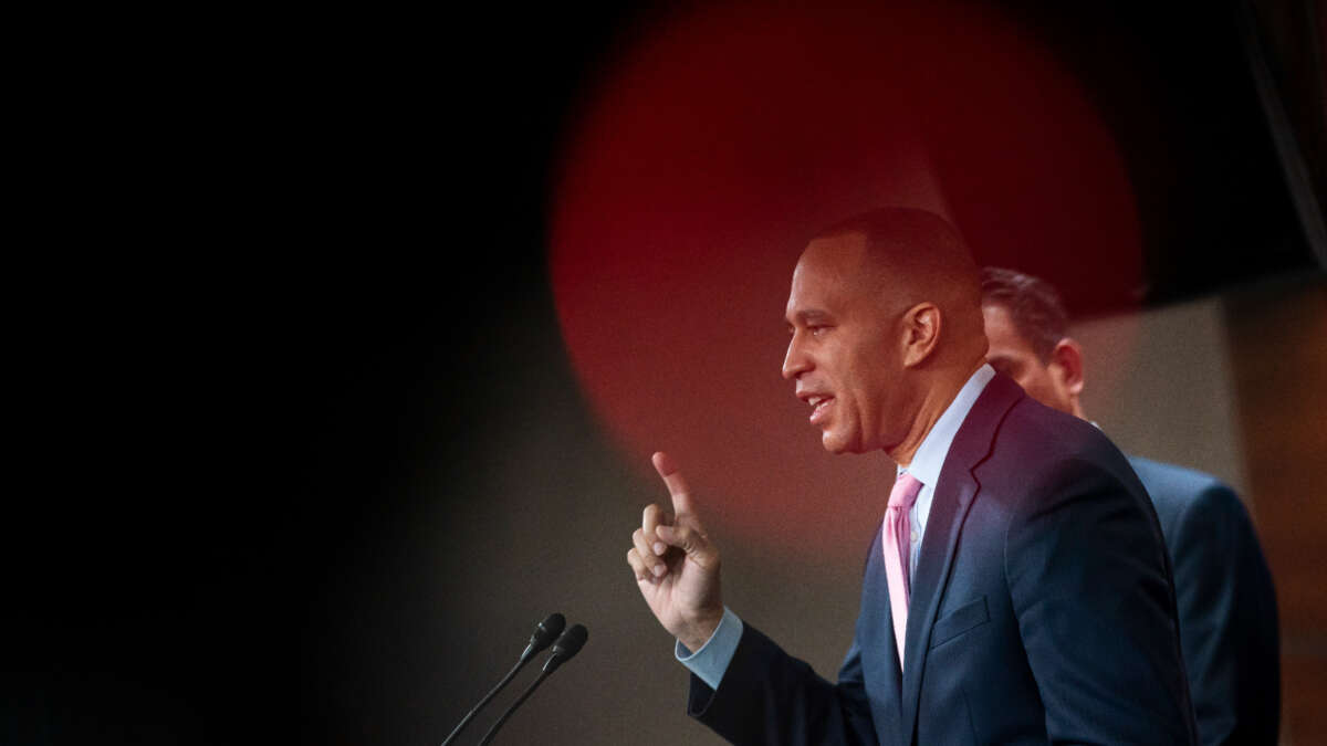 Democratic leader Rep.-elect Hakeem Jeffries speaks during a news conference on January 5, 2023, in Washington, D.C.