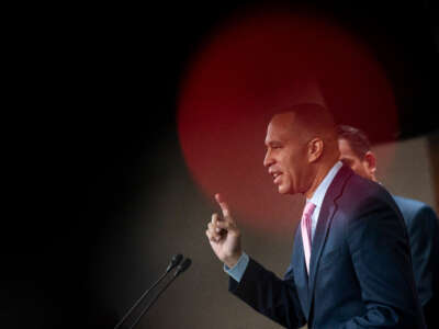 Democratic leader Rep.-elect Hakeem Jeffries speaks during a news conference on January 5, 2023, in Washington, D.C.