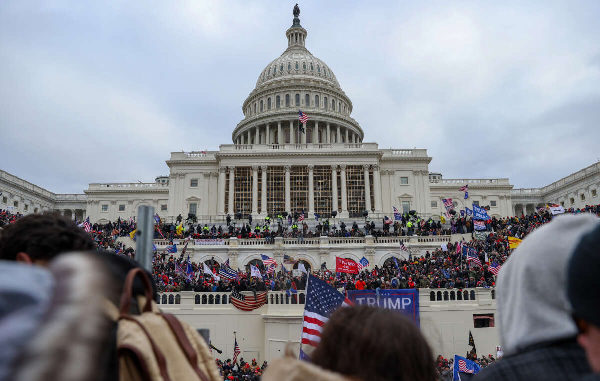 Trump supporters gather outside the Capitol building in Washington D.C. on January 6, 2021.