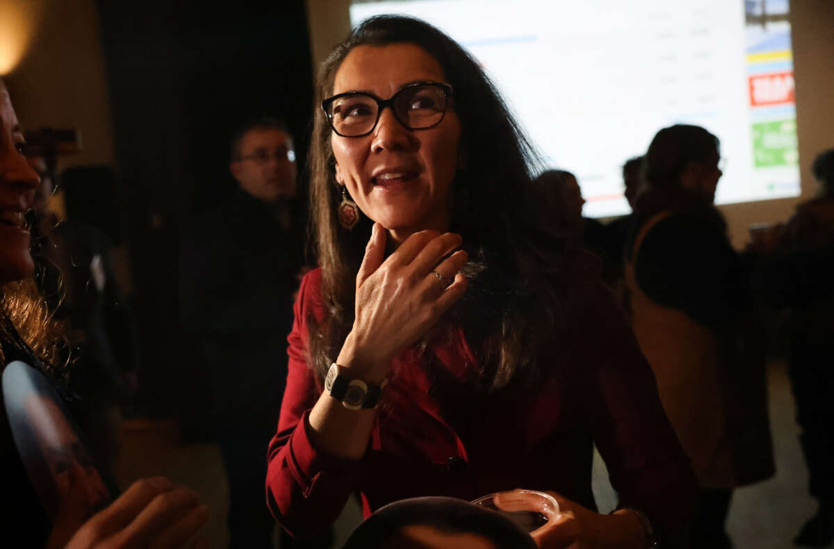 Rep. Mary Peltola speaks to supporters at a watch party on November 8, 2022, in Anchorage, Alaska.