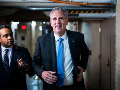 Speaker of the House Kevin McCarthy is seen outside a House Republican Steering Committee meeting to select committee chairs in the U.S. Capitol on January 9, 2023.