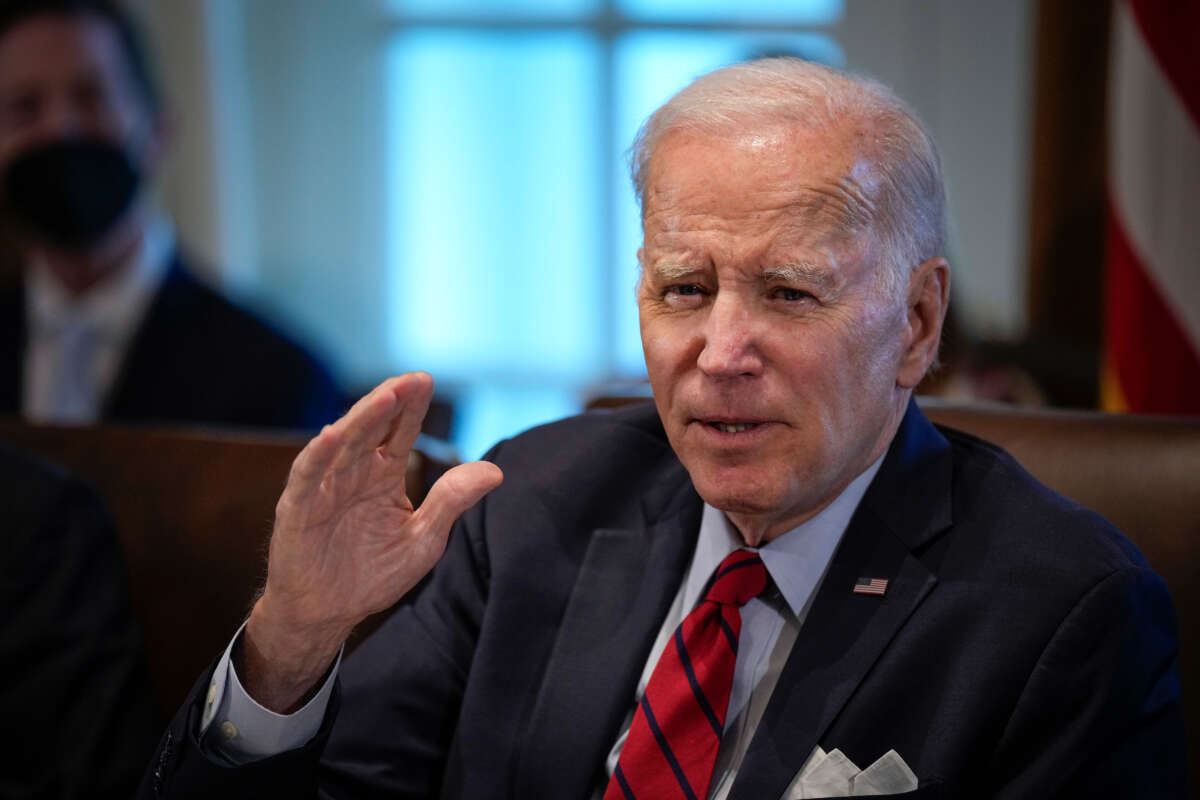 President Joe Biden speaks during a cabinet meeting in the Cabinet Room of the White House on January 5, 2023, in Washington, D.C.