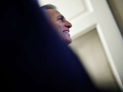 Speaker of the House Kevin McCarthy arrives for a GOP caucus meeting at the U.S. Capitol on January 10, 2023, in Washington, D.C.