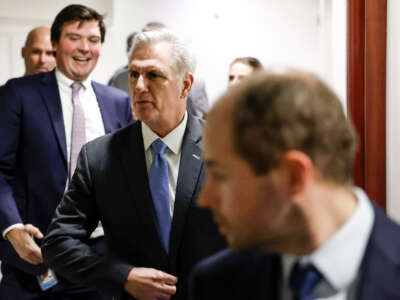 Speaker of the House Kevin McCarthy departs from a House Republican Steering Committee meeting at the U.S. Capitol Building on January 9, 2023, in Washington, D.C.