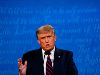 Then-President Donald Trump speaks during the first presidential debate with former Vice President Joe Biden at Case Western Reserve University in Cleveland, Ohio, on September 29, 2020.