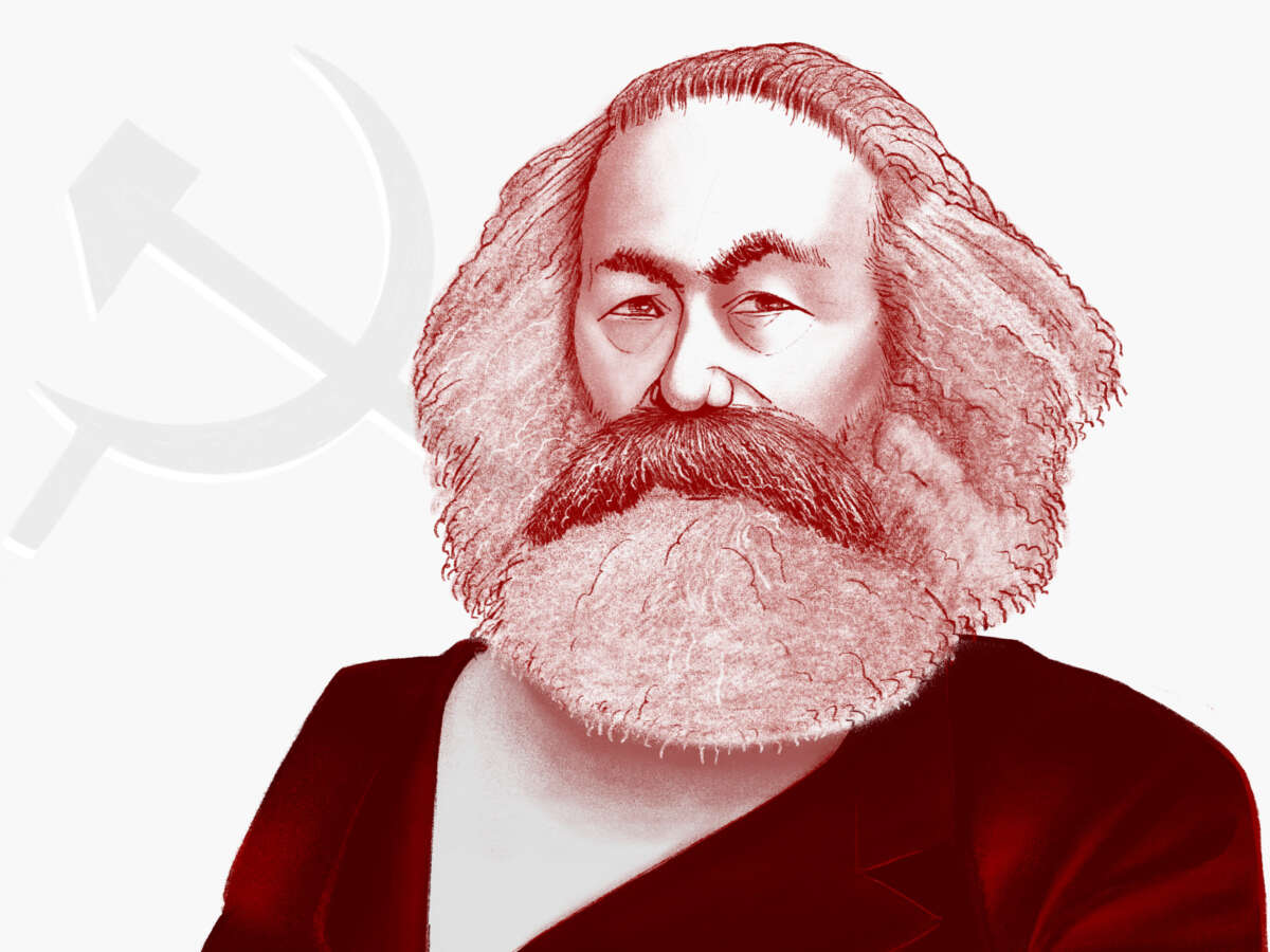 An illustrated portrait of philosopher Karl Marx