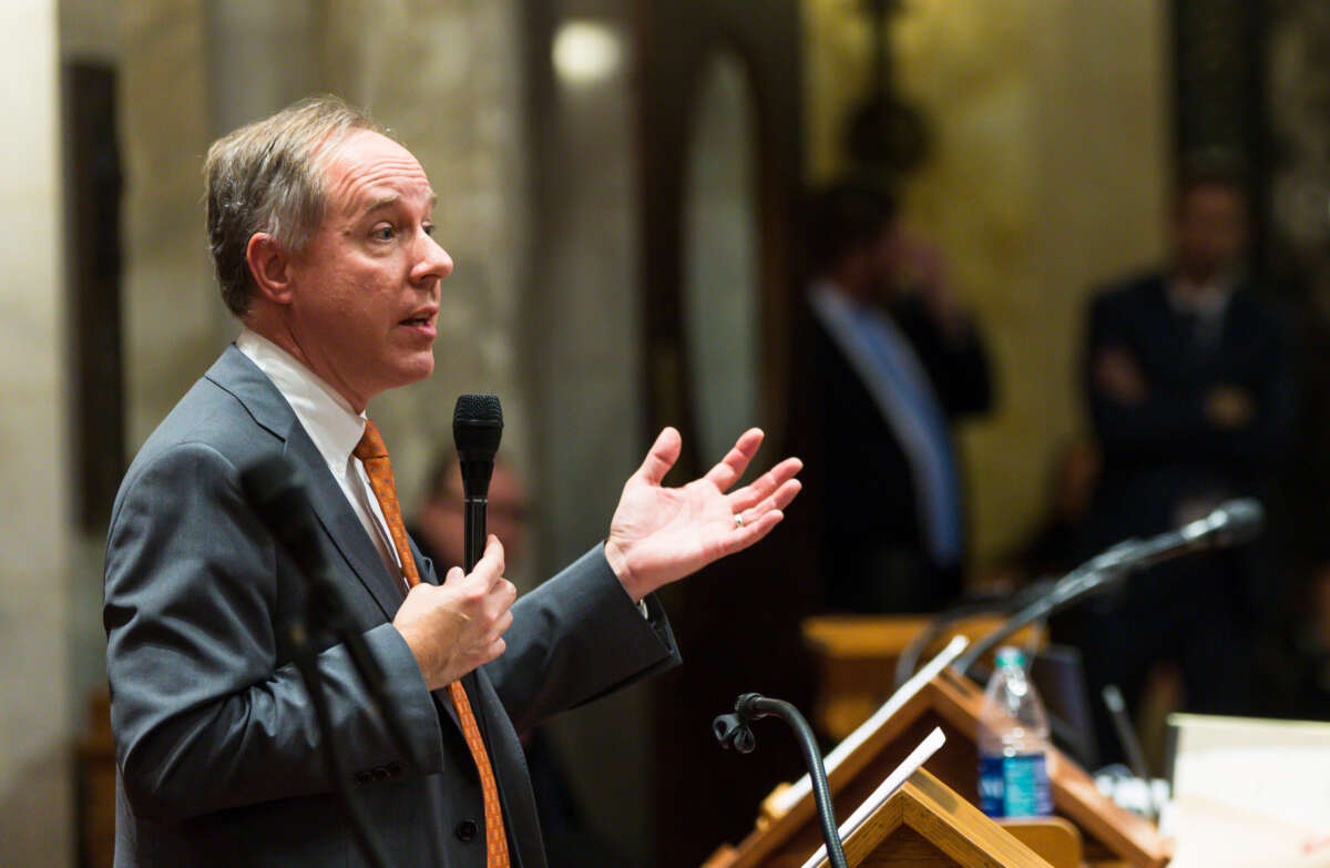 Wisconsin Assembly Speaker Robin Vos addresses the Assembly during a legislative session on December 4, 2018, in Madison, Wisconsin.