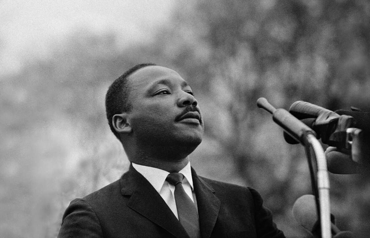 Dr. Martin Luther King, Jr. speaks on March 25, 1965, in Montgomery, Alabama.
