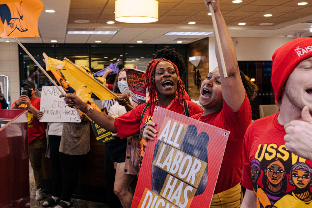 Wendy's workers in Columbia, South Carolina, speak out against management on December 8, 2022.