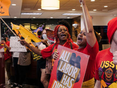 Wendy's workers in Columbia, South Carolina, speak out against management on December 8, 2022.