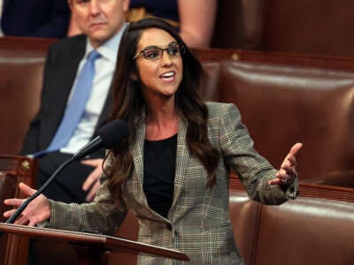 Then-Rep.-elect Lauren Boebert delivers remarks in the House Chamber during the third day of elections for Speaker of the House at the U.S. Capitol Building on January 5, 2023, in Washington, D.C.