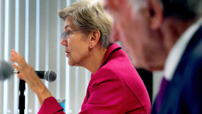Senator Elizabeth Warren hosts a Senate hearing at the JFK building on T Safety and Leadership Failures on October 14, 2022.