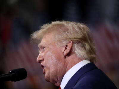 Former President Donald Trump speaks to supporters at a rally to support local candidates at the Mohegan Sun Arena on September 3, 2022, in Wilkes-Barre, Pennsylvania.