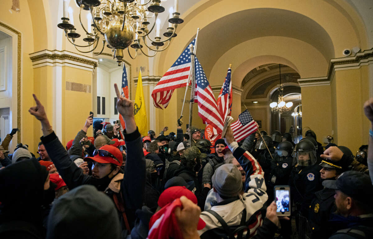 Trump supporters inside the U.S. Capitol after breaching security on January 6, 2021, in Washington, D.C.