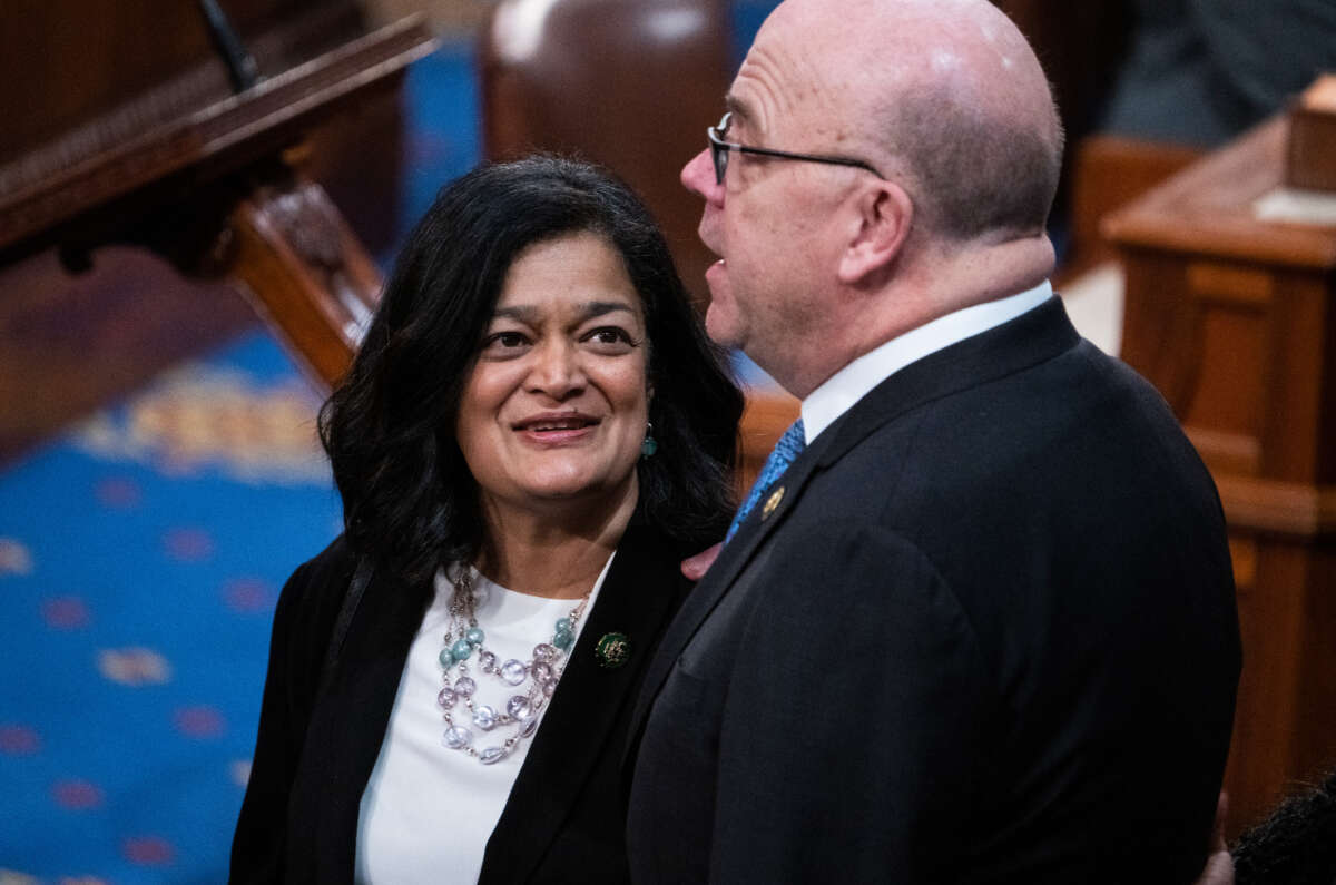 Reps. Pramila Jayapal and Jim McGovern are seen on the floor during Speaker of House votes on January 6, 2023.