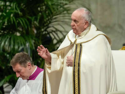 Pope Francis attends a Mass for the feast of the Epiphany at St. Peter's Basilica on January 6, 2023, in Vatican City, Vatican.