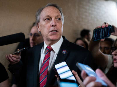 Rep. Andy Biggs is seen outside a meeting of the House Republican Conference in the U.S. Capitol on January 3, 2023.