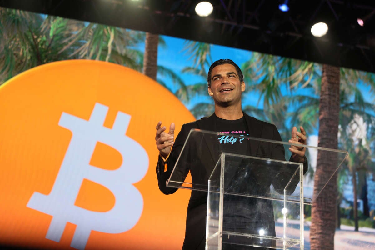 Miami Mayor Francis Suarez speaks at the Bitcoin 2021 convention, a cryptocurrency conference held at the Mana Convention Center in Wynwood on June 4, 2021, in Miami, Florida.